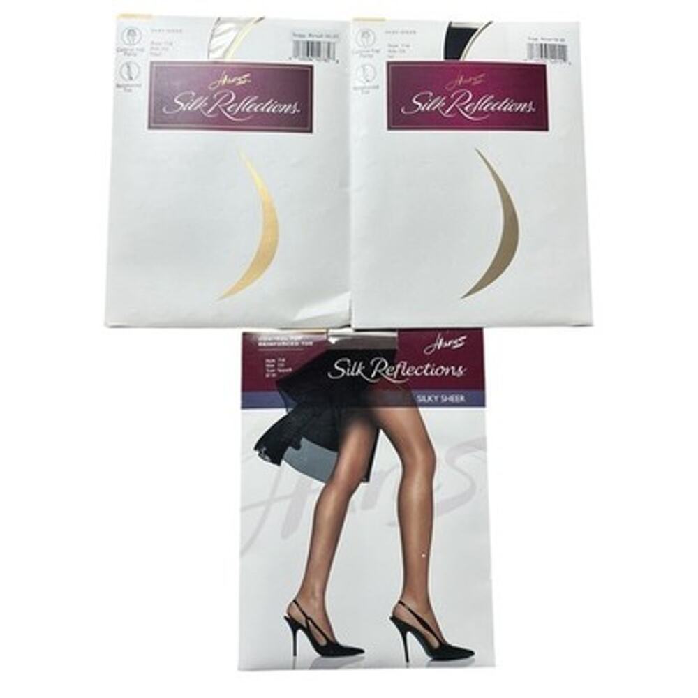 Hanes Pantyhose Womens B Beige Silk Reflections Silky Sheer Control Top 3 Pair